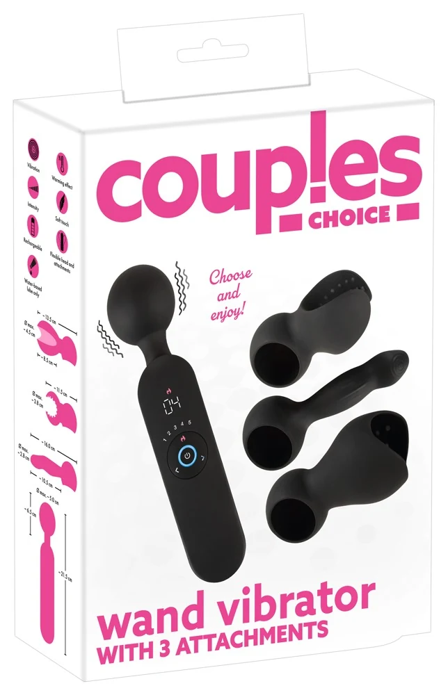 Couples Choice Wand vibrator with 3 Attachments 21,5 cm