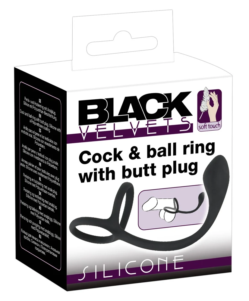 Black Velvets Cock ball ring with butt plug 16 cm anal toy