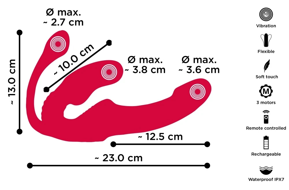 Strapless Strap-On Triple Teaser RC 23 cm vibrator