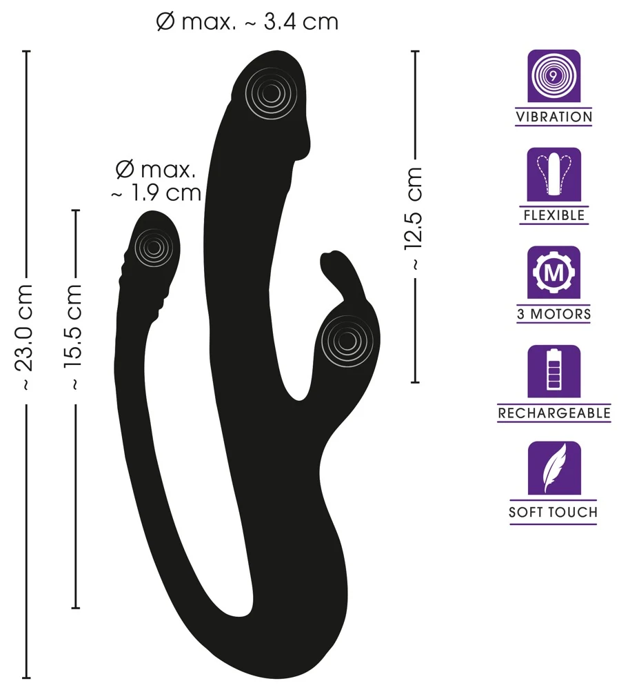 Sweet Smile Rabbit Vibrator with G-Spot/Anal Tickler 23 cm