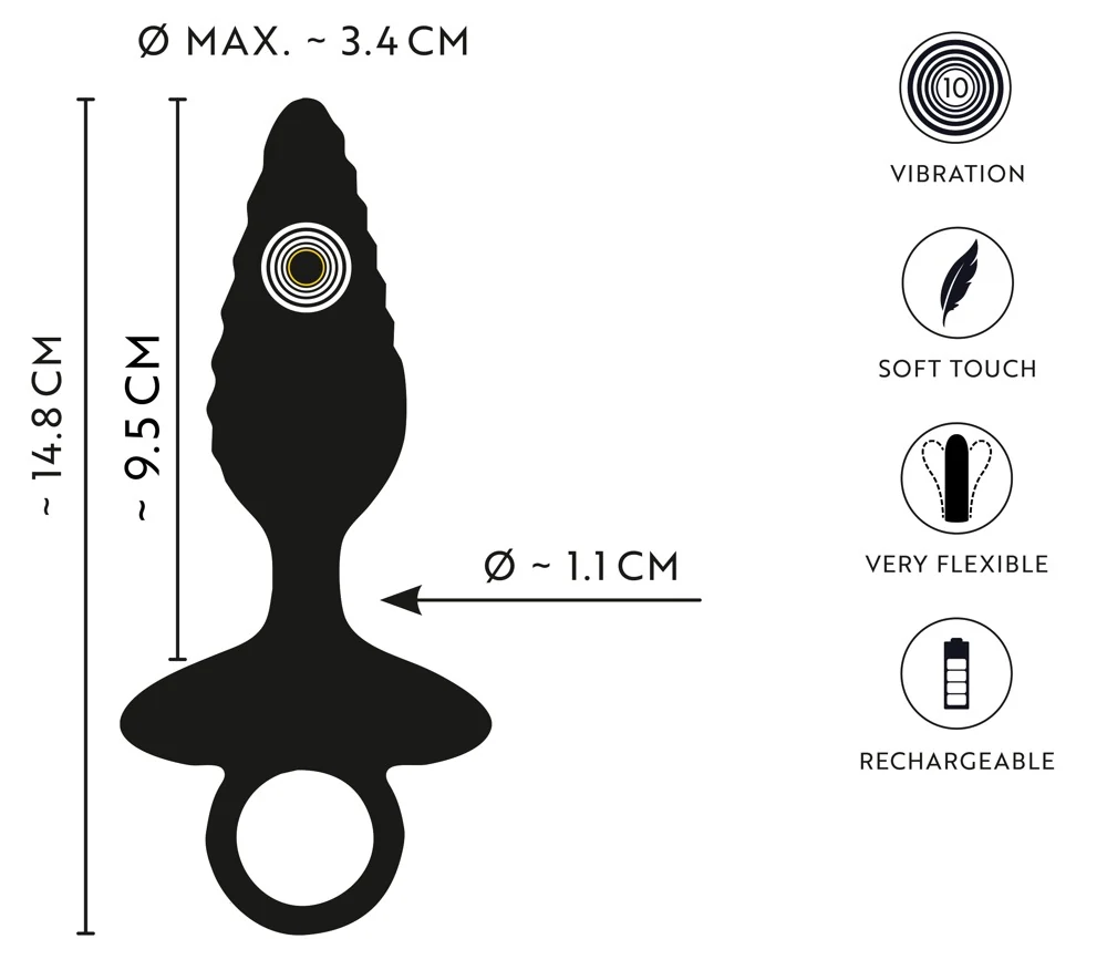 ANOS Flexible Butt Plug Twisted Design with Vibrations 14,8 cm anal toy