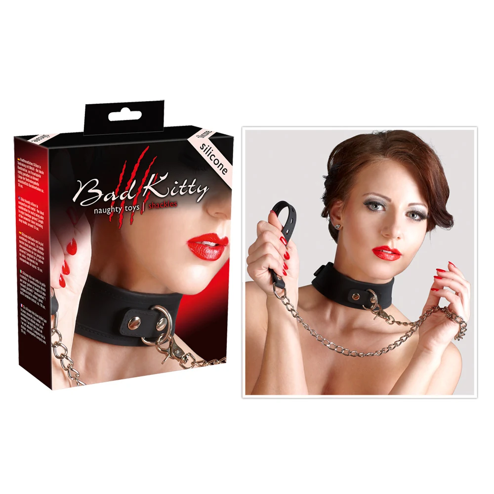 Bad Kitty Silikon-Halsband mit Leine handschellen und -fesseln