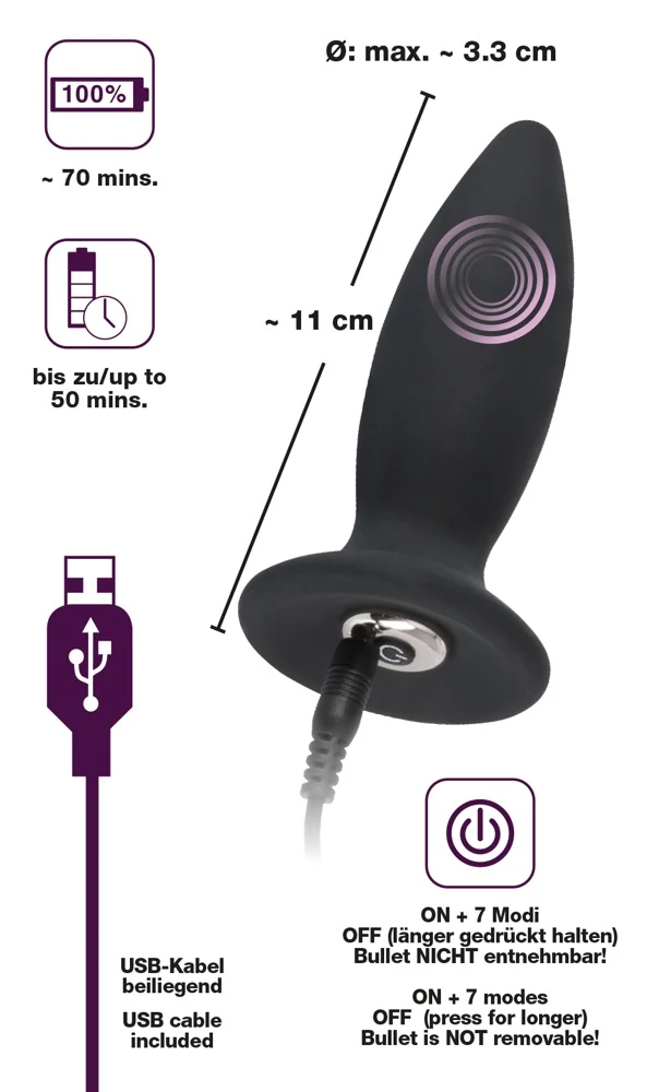 Black Velvets Rechargeable plug S 11 cm anal toy