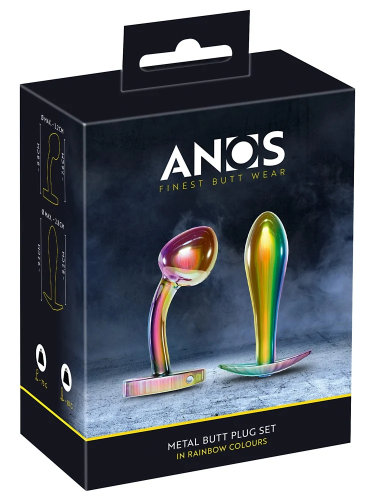 ANOS Metal Butt Plug Set in Rainbow Colours anal toy