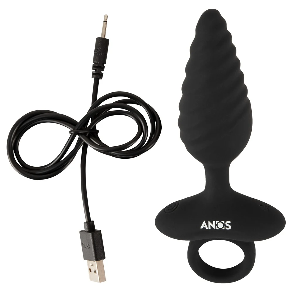 ANOS Flexible Butt Plug Twisted Design with Vibrations 14,8 cm anal toy