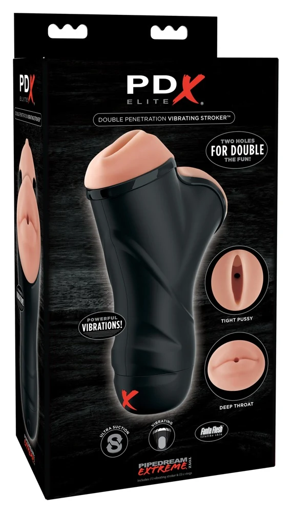 PDX Elite Double Penetration Vibrating Stroker masturbator