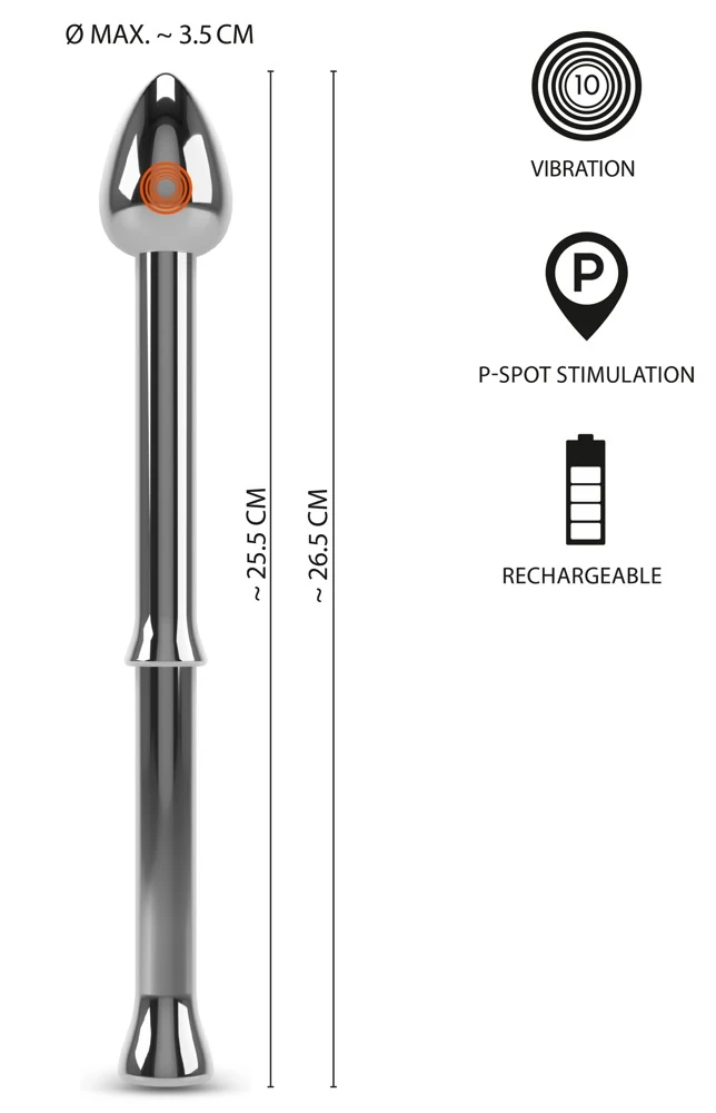Rebel Vibrating Prostata Stimulator: Metal Milking Stick 26,5 cm vibrator