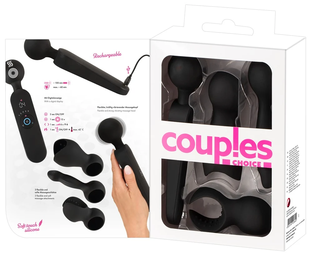 Couples Choice Wand vibrator with 3 Attachments 21,5 cm