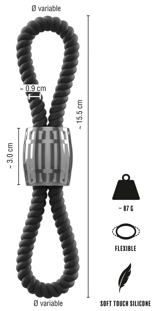 Rebel Heavy Rope Cock Strap with two Loops penisring