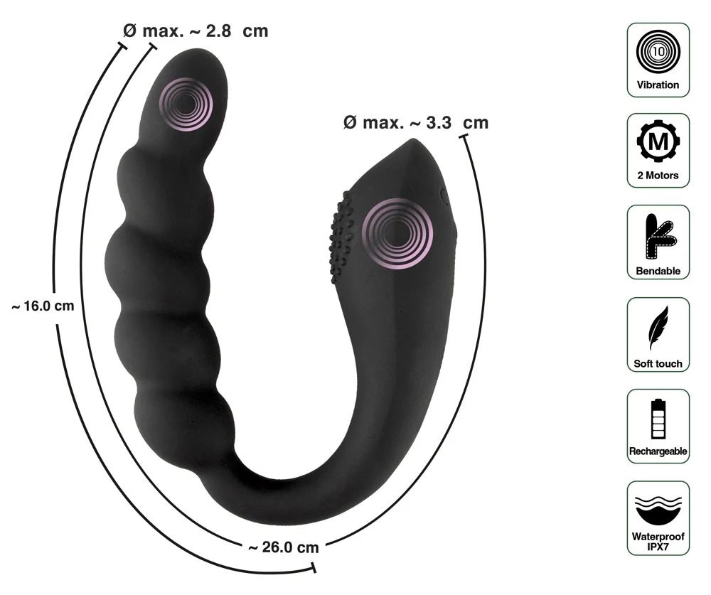 Black Velvets Bendable dual stimulator 26 cm vibrator