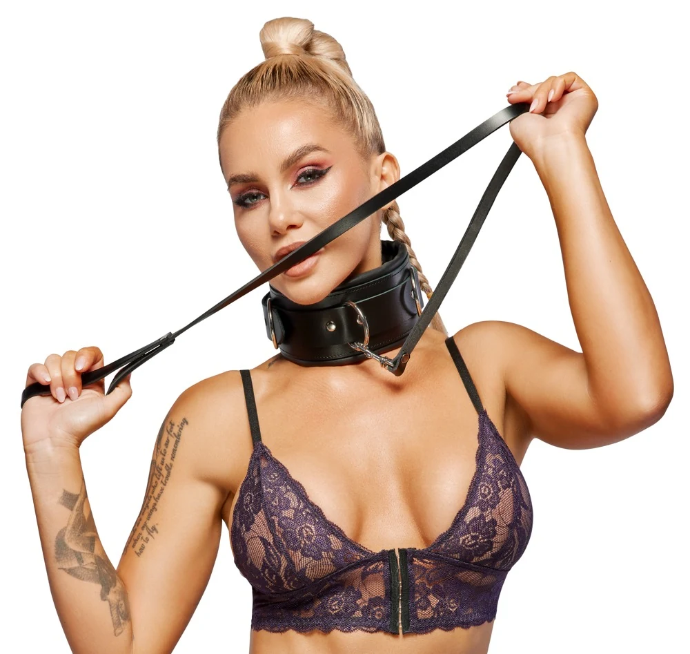 ZADO Halsfessel/Leine aus Leder bondage fesseln