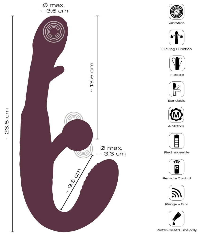 JAVIDA RC Strapless Strap-On With Flicking Tongue 23,5 cm vibrator